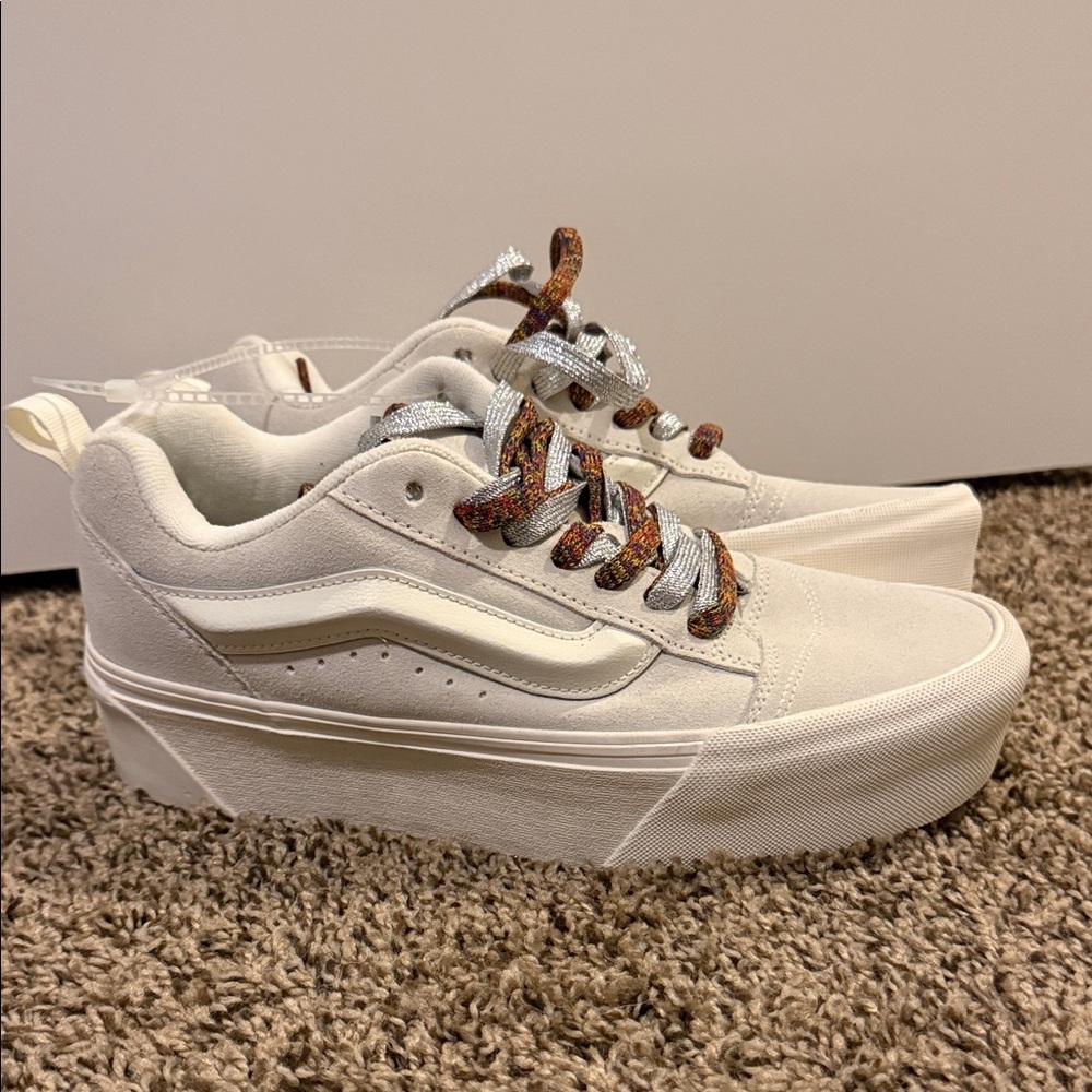 Vans platform White Sneakers with Multicolor Laces